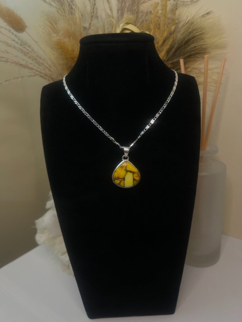 925 Sterling Silver Honey Dahlia Southwestern Boho Pendant Necklace on 925 Chain